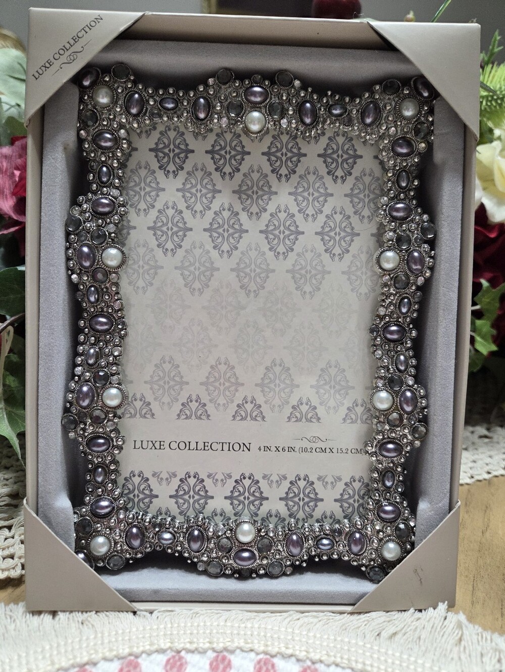 Embellished Pearl & Silver Picture Frame - Gray/Pearl